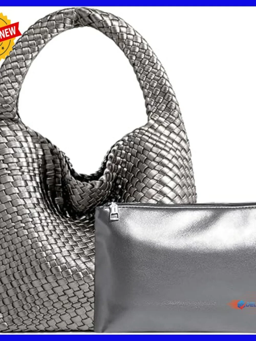 Large Vegan Leather Woven Hobo Tote Shoulder Bag with Purse